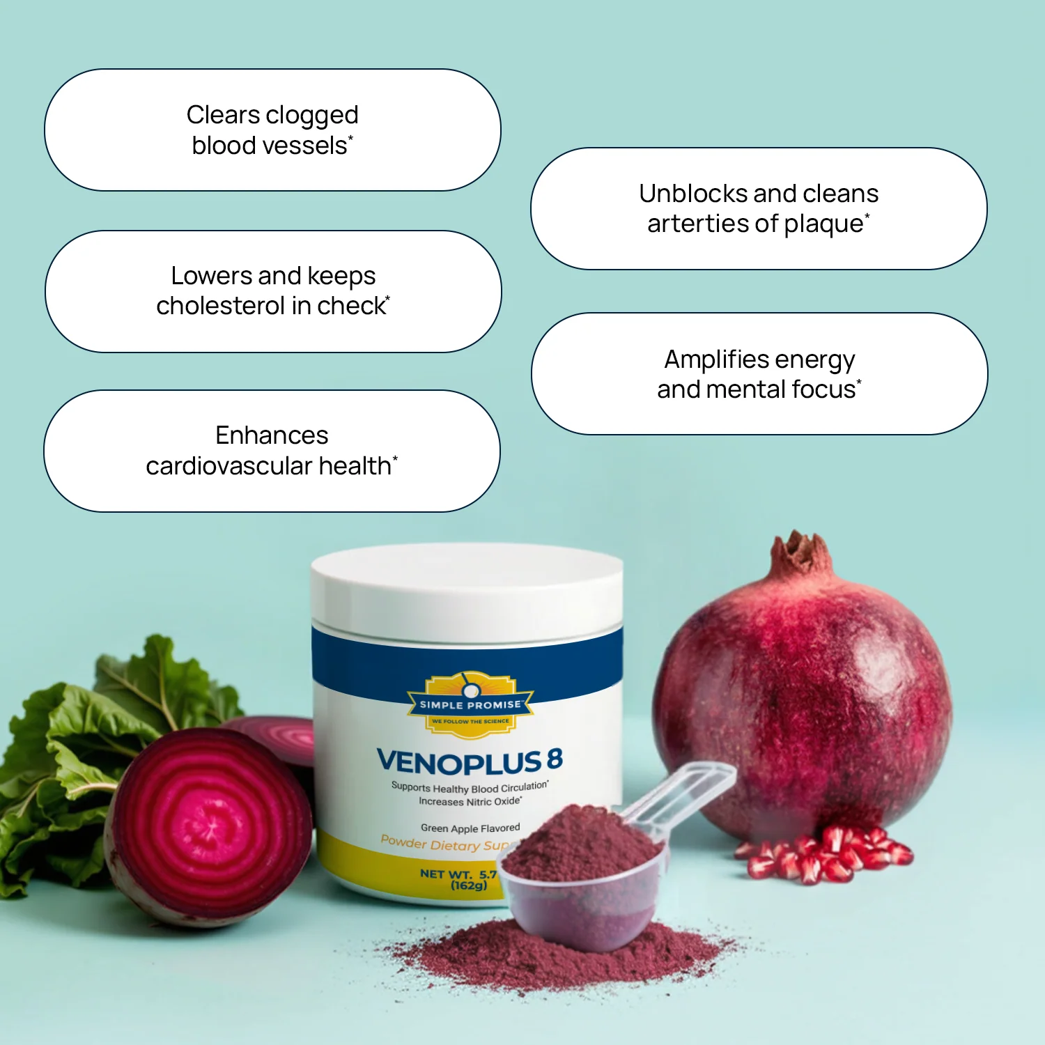 Glass of water being mixed with vibrant VenoPlus 8 red powder